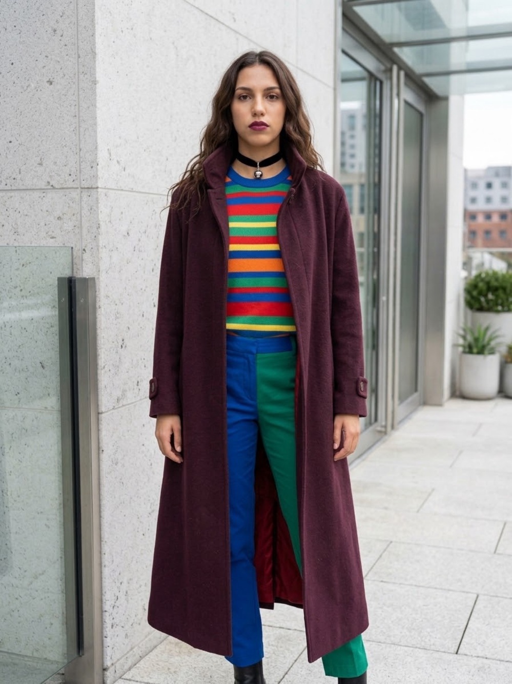 Vtg Benetton Made in Italy Wool Overcoat Burgundy 12 XL Dark Academia